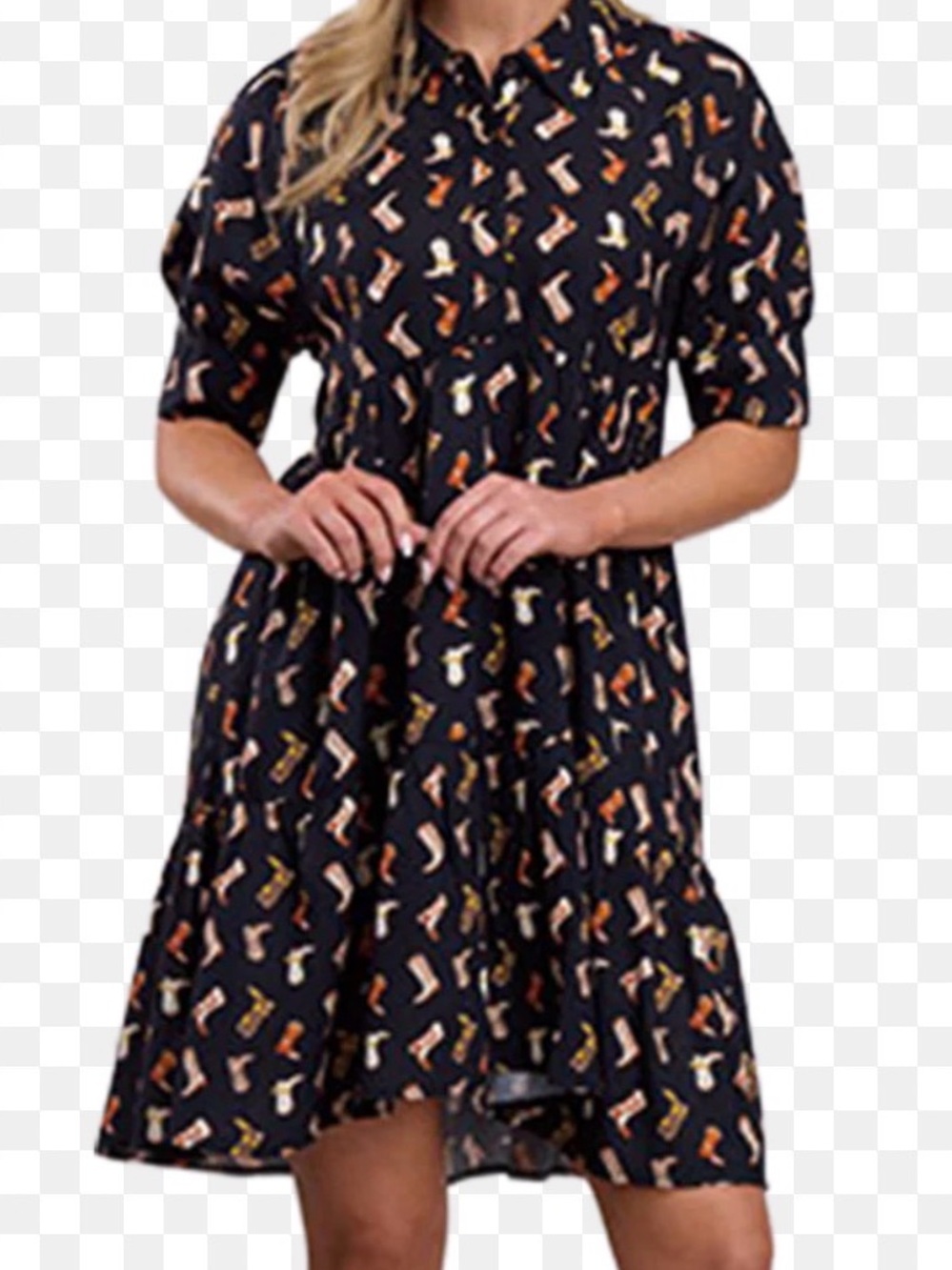 Roper Black Midi Dress with Multicolor Boot Print
